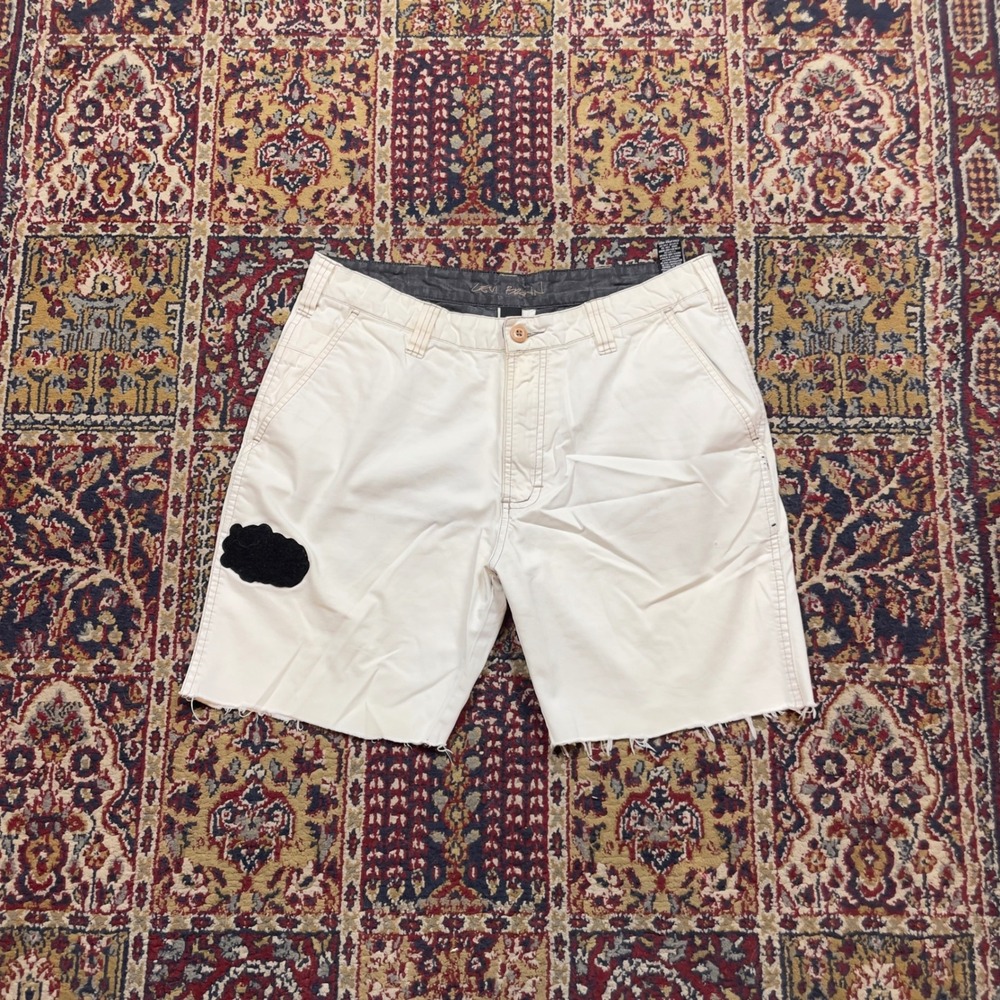 VTG 00s Element Levi Brown Mens 32 Off White Raw Hem Cut‎ Skate Shorts Patch